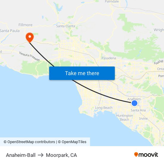 Anaheim-Ball to Moorpark, CA map