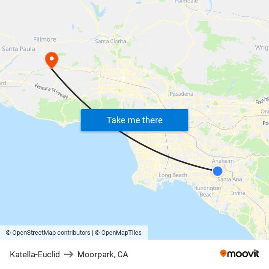 Katella-Euclid to Moorpark, CA map