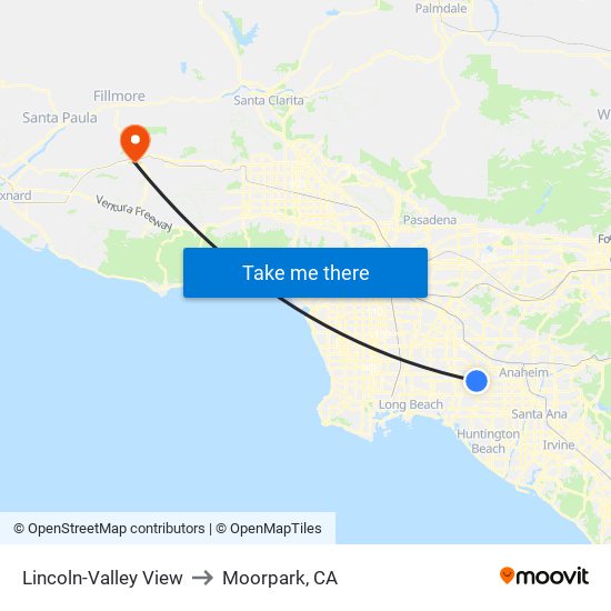 Lincoln-Valley View to Moorpark, CA map