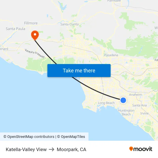 Katella-Valley View to Moorpark, CA map