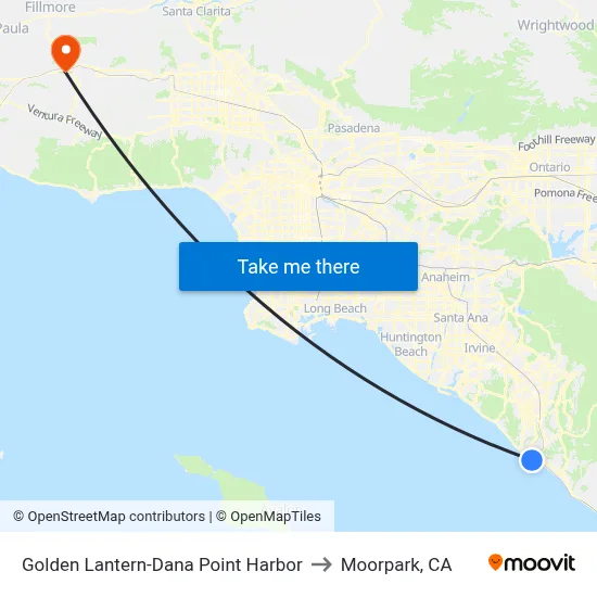 Golden Lantern-Dana Point Harbor to Moorpark, CA map