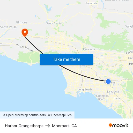 Harbor-Orangethorpe to Moorpark, CA map