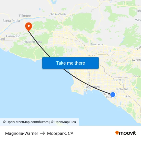 Magnolia-Warner to Moorpark, CA map