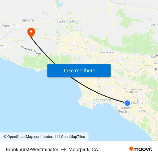 Brookhurst-Westminster to Moorpark, CA map
