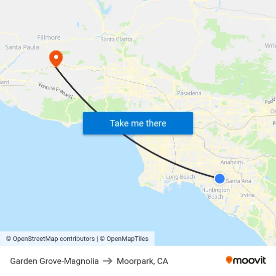 Garden Grove-Magnolia to Moorpark, CA map