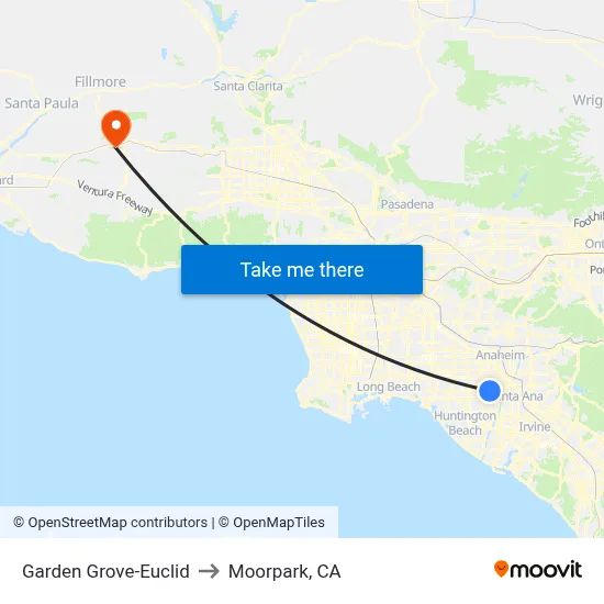 Garden Grove-Euclid to Moorpark, CA map