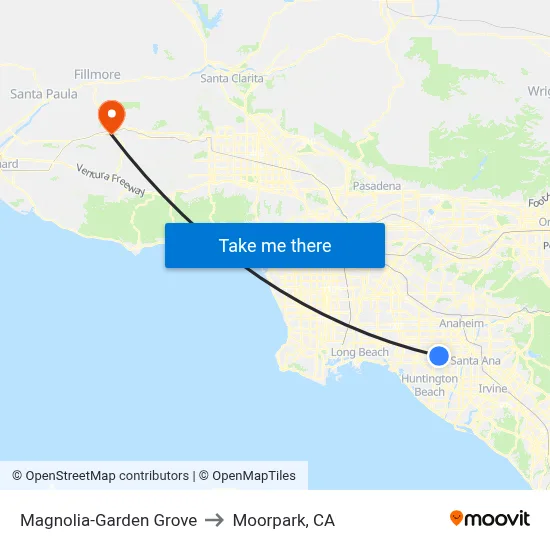 Magnolia-Garden Grove to Moorpark, CA map