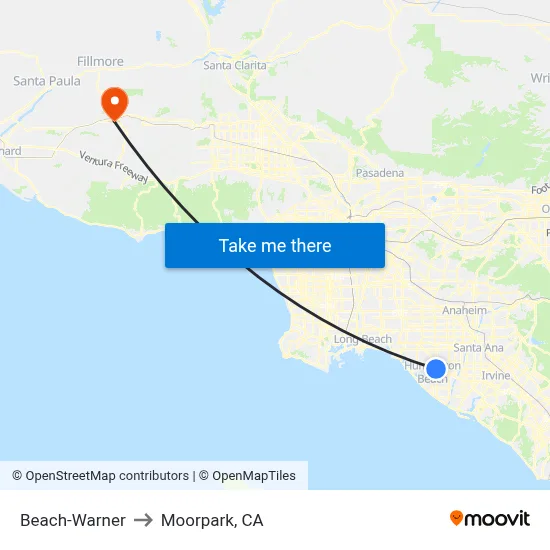 Beach-Warner to Moorpark, CA map