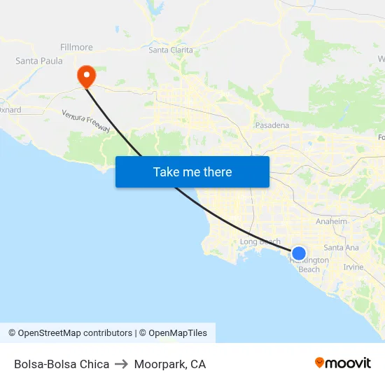 Bolsa-Bolsa Chica to Moorpark, CA map