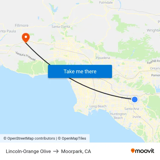 Lincoln-Orange Olive to Moorpark, CA map