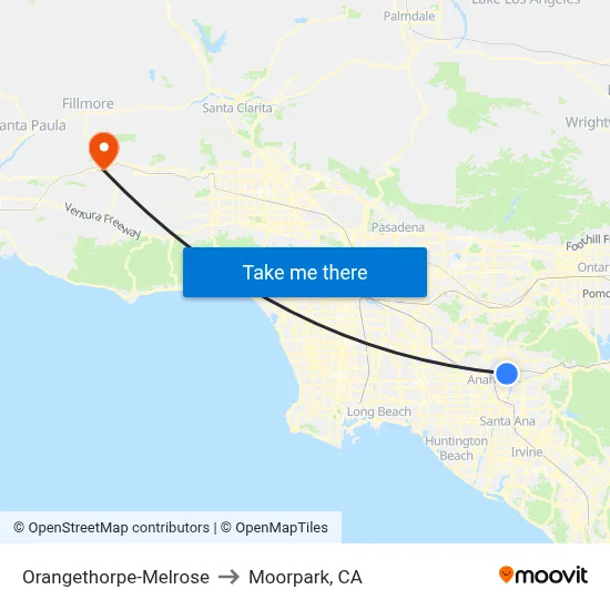 Orangethorpe-Melrose to Moorpark, CA map