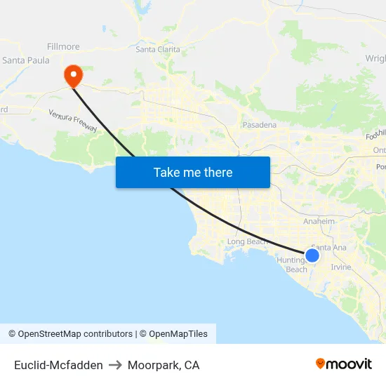 Euclid-Mcfadden to Moorpark, CA map