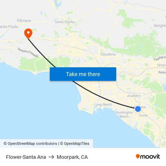 Flower-Santa Ana to Moorpark, CA map