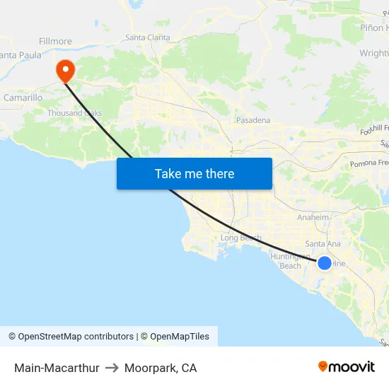 Main-Macarthur to Moorpark, CA map