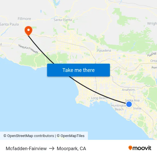 Mcfadden-Fairview to Moorpark, CA map