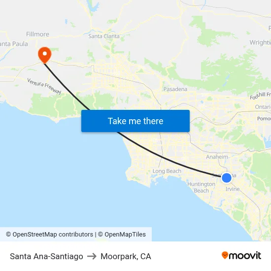 Santa Ana-Santiago to Moorpark, CA map