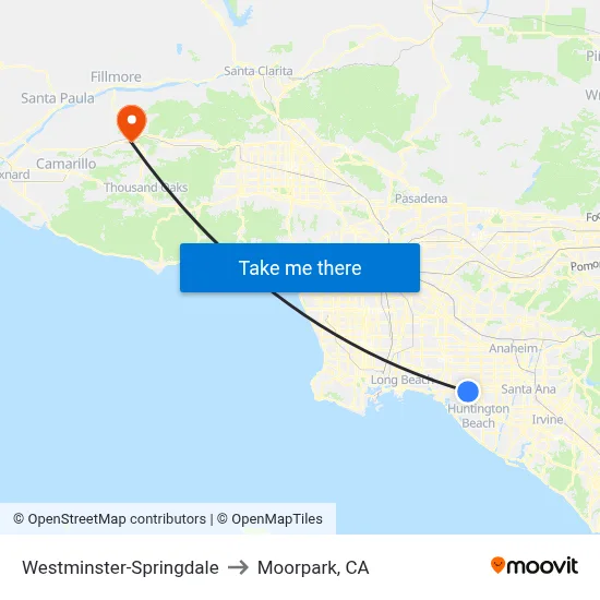 Westminster-Springdale to Moorpark, CA map