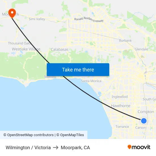 Wilmington / Victoria to Moorpark, CA map