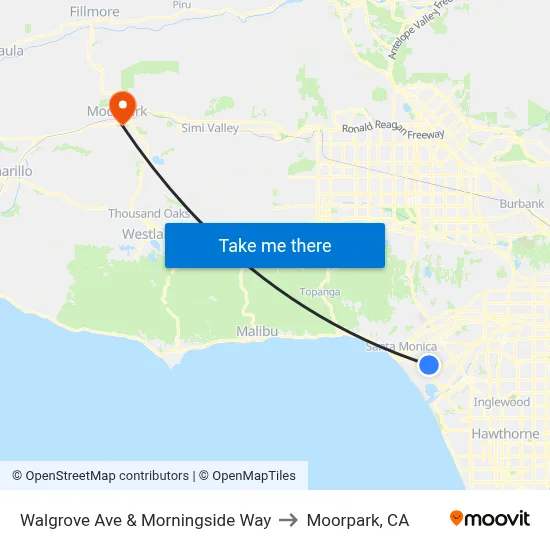 Walgrove Ave & Morningside Way to Moorpark, CA map