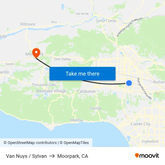 Van Nuys / Sylvan to Moorpark, CA map