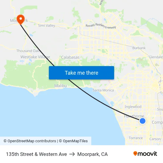 135th Street & Western Ave to Moorpark, CA map