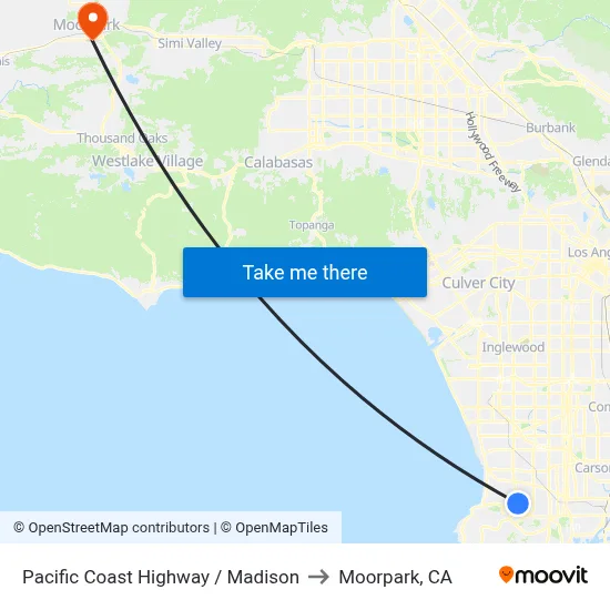 Pacific Coast Highway / Madison to Moorpark, CA map