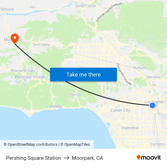 Pershing Square Station to Moorpark, CA map