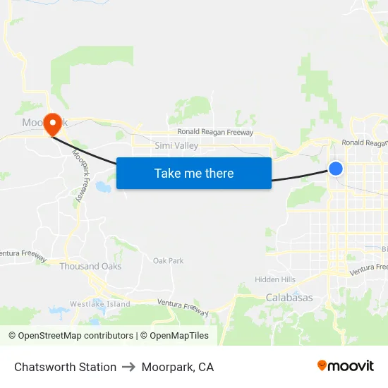 Chatsworth Station to Moorpark, CA map