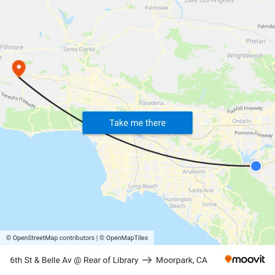 6th St & Belle Av @ Rear of Library to Moorpark, CA map