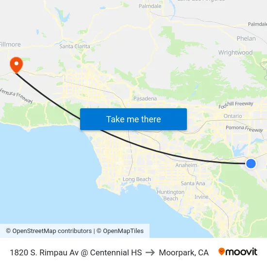 1820 S. Rimpau Av @ Centennial HS to Moorpark, CA map