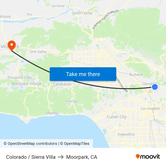 Colorado / Sierra Villa to Moorpark, CA map