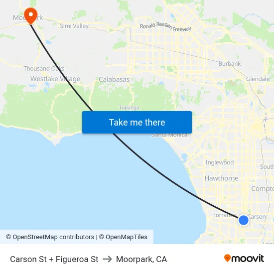Carson St + Figueroa St to Moorpark, CA map