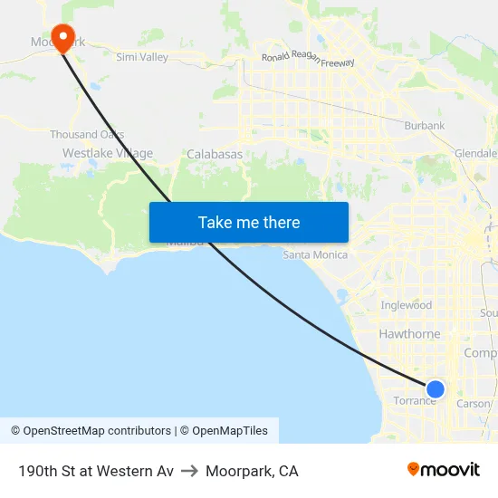 190th St at Western Av to Moorpark, CA map