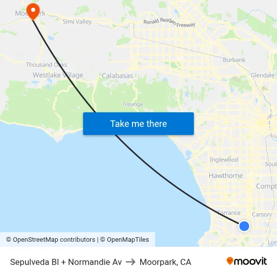 Sepulveda Bl + Normandie Av to Moorpark, CA map