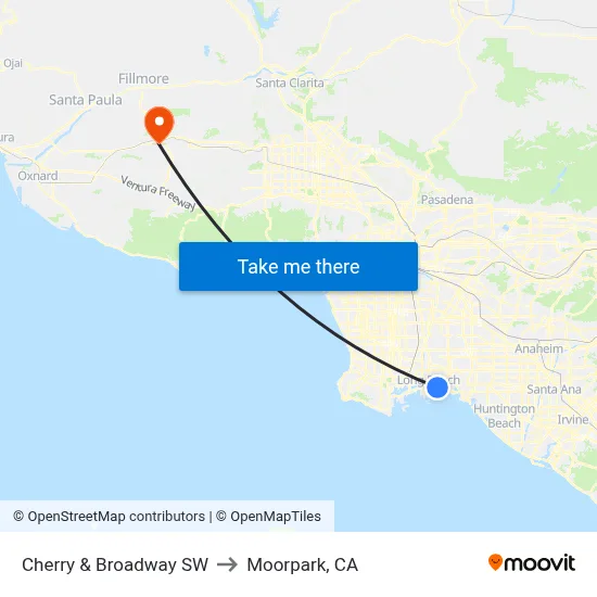 Cherry & Broadway SW to Moorpark, CA map