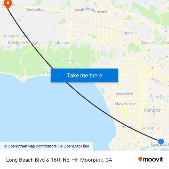 Long Beach Blvd & 16th NE to Moorpark, CA map