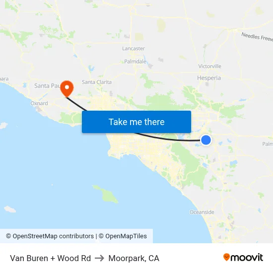 Van Buren + Wood Rd to Moorpark, CA map