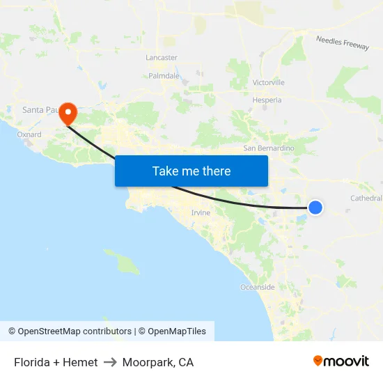 Florida + Hemet to Moorpark, CA map