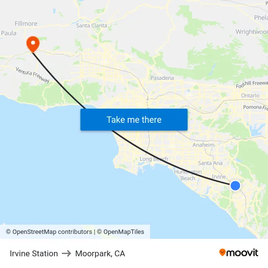 Irvine Station to Moorpark, CA map