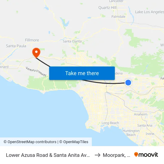 Lower Azusa Rd. and Santa Anita Ave. to Moorpark, CA map