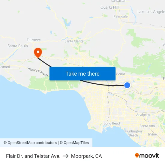 Flair Dr. and Telstar Ave. to Moorpark, CA map
