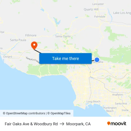 Fair Oaks Ave & Woodbury Rd to Moorpark, CA map