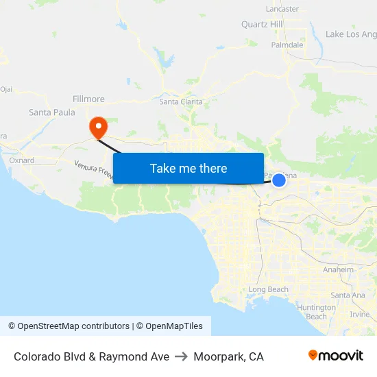 Colorado Blvd &  Raymond Ave to Moorpark, CA map