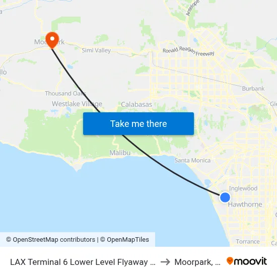 LAX Terminal 6 Lower Level Flyaway Stop to Moorpark, CA map