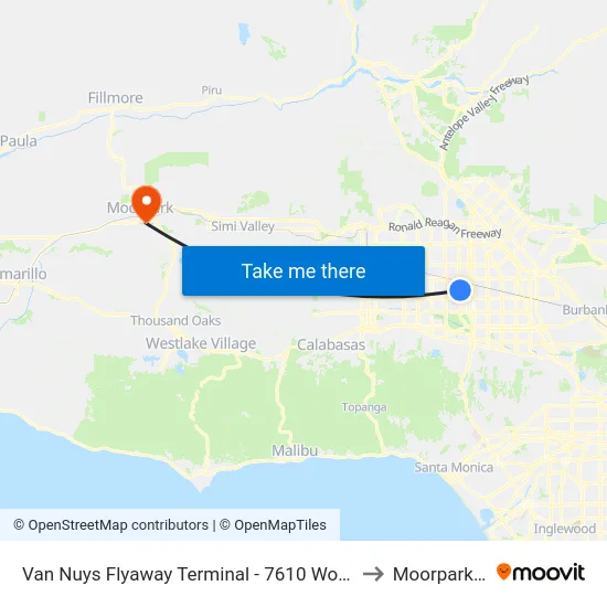 Van Nuys Flyaway Terminal - 7610 Woodley Ave to Moorpark, CA map