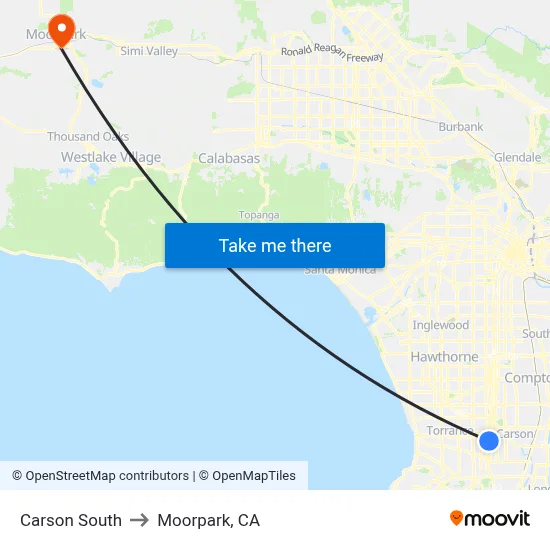 Carson South to Moorpark, CA map