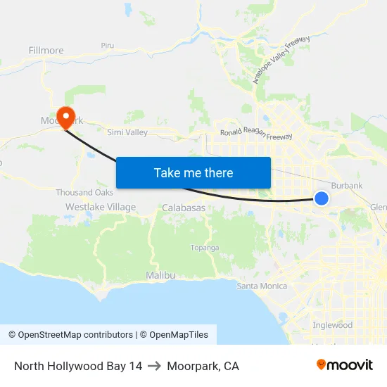 North Hollywood Bay 14 to Moorpark, CA map