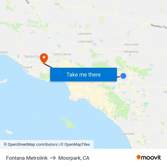 Fontana Metrolink to Moorpark, CA map