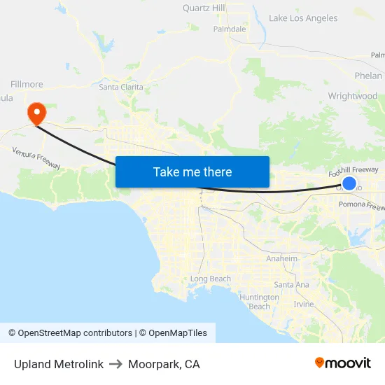Upland Metrolink to Moorpark, CA map