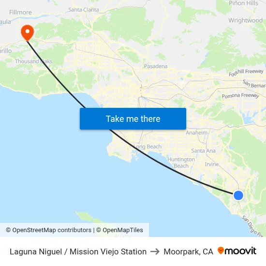 Laguna Niguel / Mission Viejo Station to Moorpark, CA map